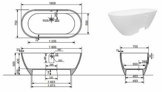 Ванна из литьевого мрамора Эстет Miami silk ФР-00014380 160x75см белый матовый